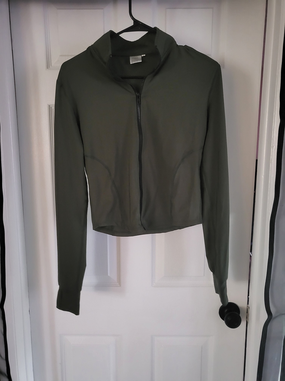 Olive Green Zip-Front Light-Weight Fitted  Jacket.